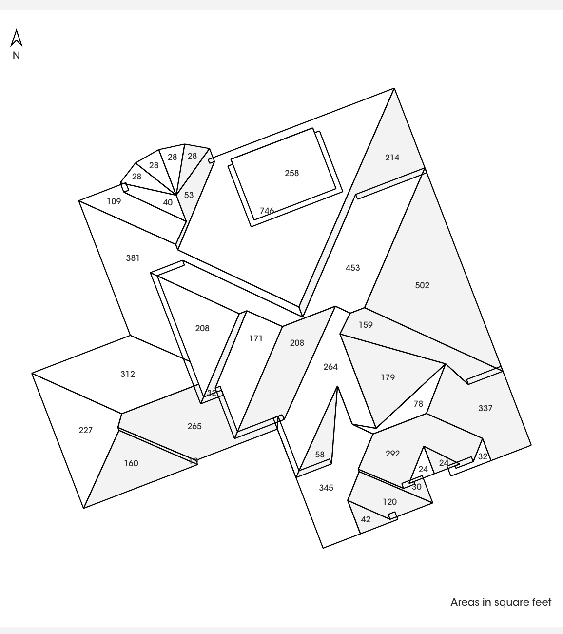 Roof facet area breakdown showing individual facet areas and total square footage.